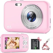 Digital Camera, FHD 1080P 44MP Kids Camera, Portable Compact Digital Camera with 16X Digital Zoom, New Models Rechargeable Camera for Kids Teenagers Beginners Adults Boy Girl (Pink)