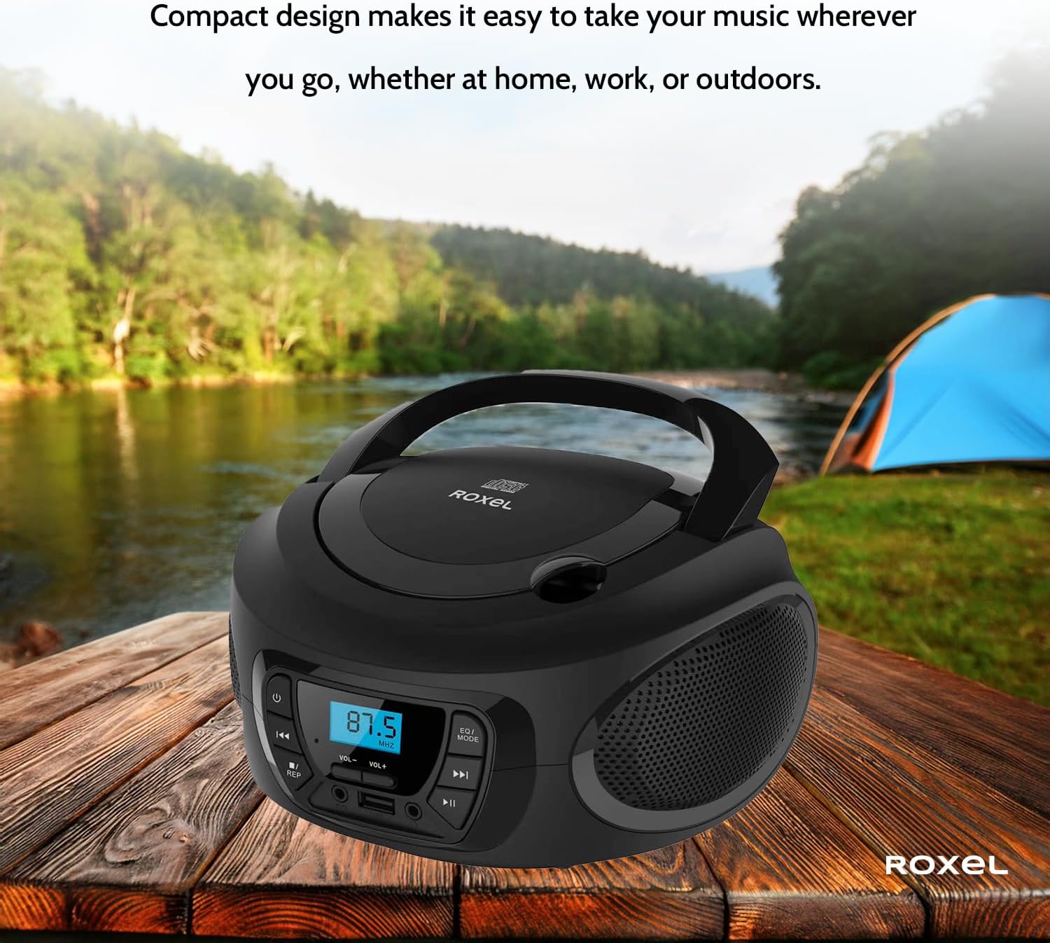 Roxel RCD-S50BT Portable Boombox CD Player with FM Radio, BT Wireless Streaming, USB MP3 Playback, AUX In, and Dual Power Option-8