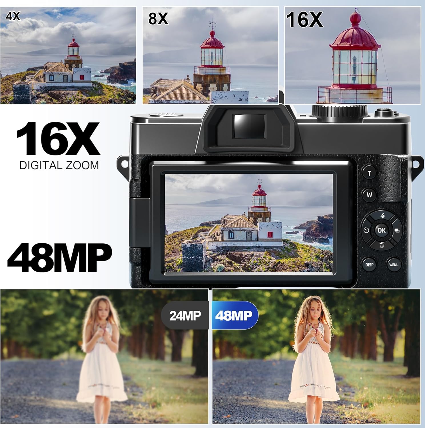 5K Digital Cameras for Photography，48MP/60FPS Video Camera for Vlogging, WiFi & App Control Vlogging Camera for YouTube, Small Camera with 32GB TF Card.Wide-Angle & Macro Lens-4