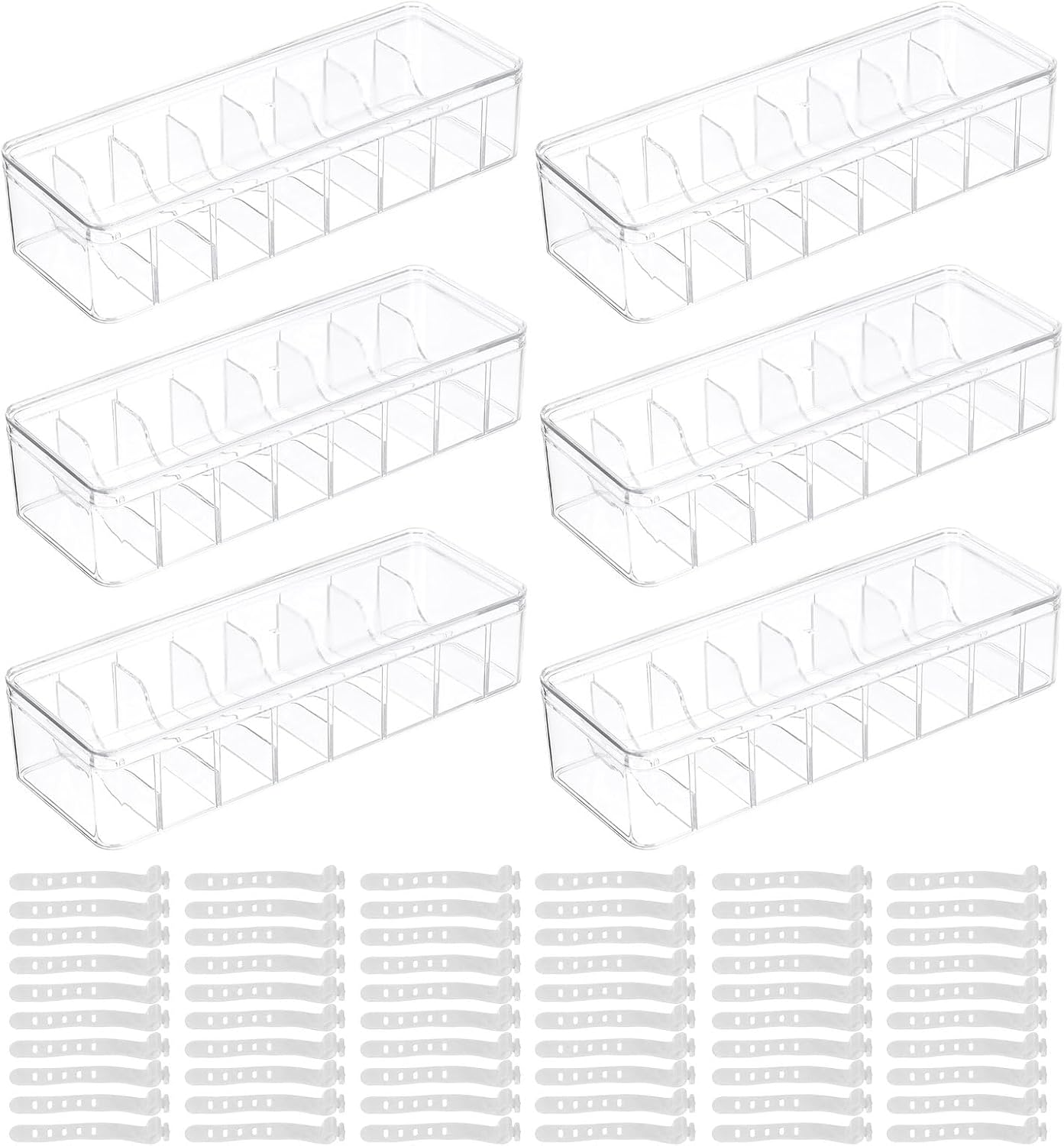 sourcing map Cable Organizer Box, Cord Management Plastic Box with Lids, Charger Cable Electronics Storage Box with Removable Dividers & Reusable Wire Ties for Home Office Drawer Desk-0