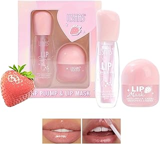 2PCS Lip Balm Set Lip Plumper, Strawberry Hydrating Lip Mask Set, Clear Lip Oil Moisturize Lipbalm Set for Day Night Care Enhancer Fade Lip Lines Non-sticky Lip Gloss