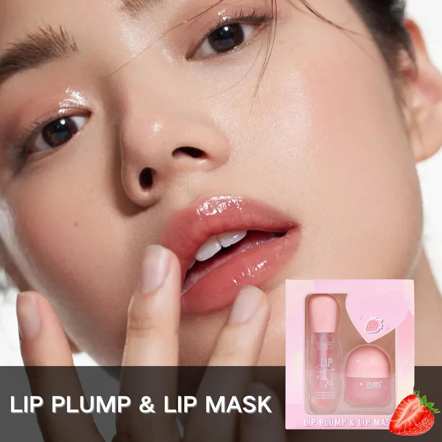 2PCS Lip Balm Set Lip Plumper, Strawberry Hydrating Lip Mask Set, Clear Lip Oil Moisturize Lipbalm Set for Day Night Care Enhancer Fade Lip Lines Non-sticky Lip Gloss-1