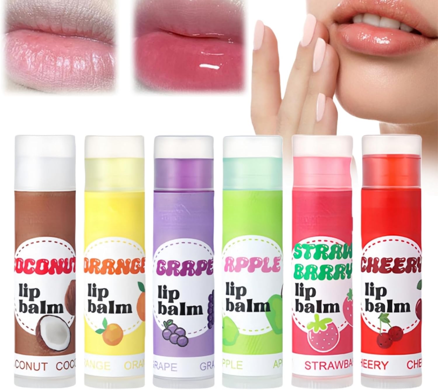 6PCS Mini Lip Balm Set,Fruit Flavoured Lip Balm Multipack,Tinted Lip Balm,Moisturising Lip Balm Stick,Glossier Lip Balm,Lip Care,Lip Sleeping Mask for Lip Care,Lip Balm Set,Tinted Lip Oil,Lip Salve-0