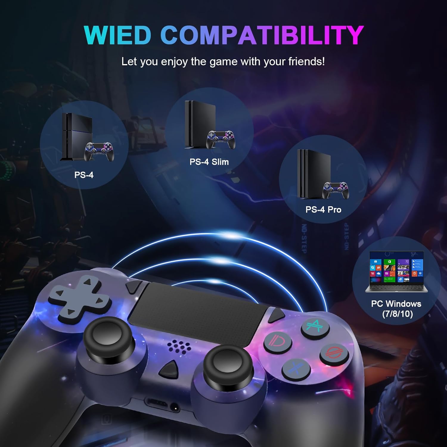 Effdrdfs Wireless Controller for PS-4, Controller Wireless for PS-4/Pro/Slim/PC, Bluetooth Gamepad Joystick with Dual Vibration Touch Panel 3.5mm Audio Jack Six-Axis Upgraded Ergonomic Controller-4