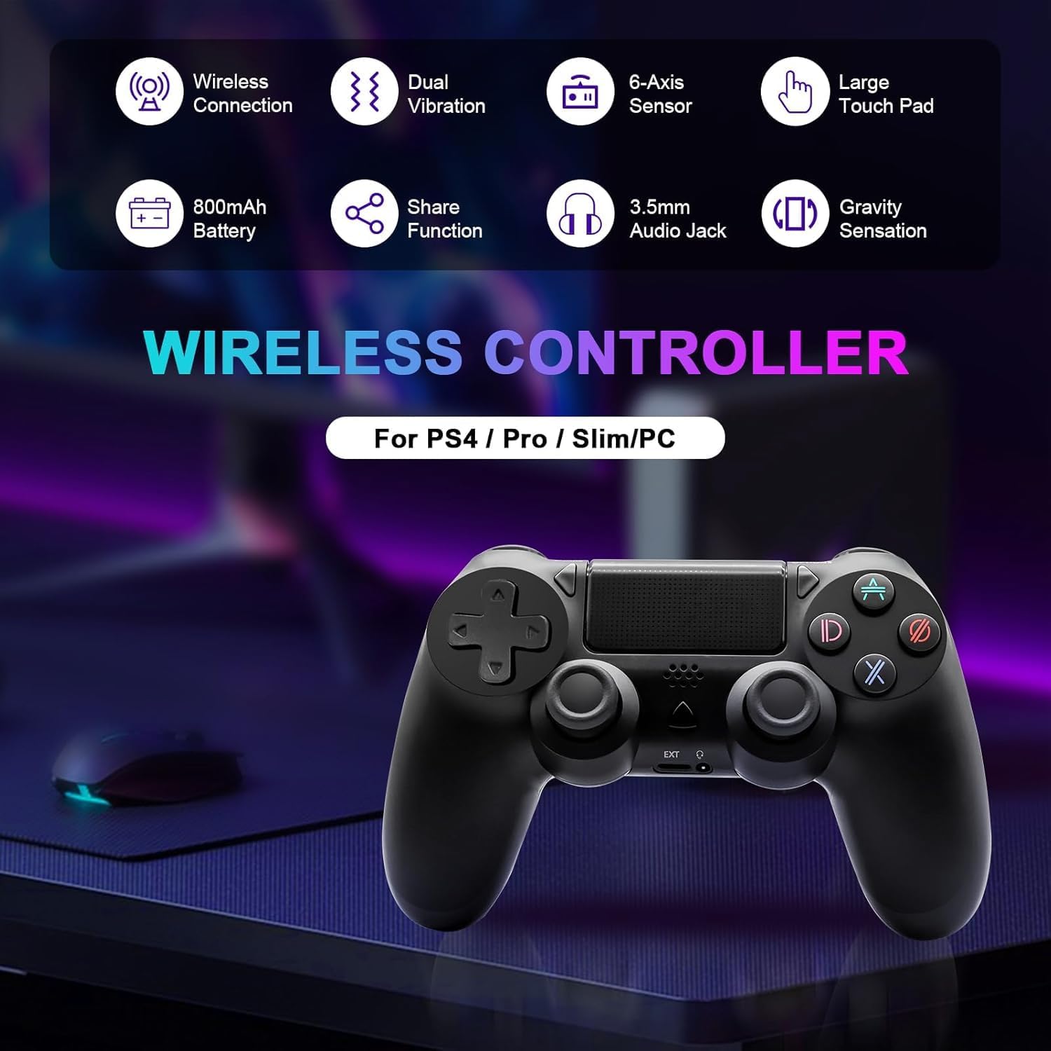 Effdrdfs Wireless Controller for PS-4, Controller Wireless for PS-4/Pro/Slim/PC, Bluetooth Gamepad Joystick with Dual Vibration Touch Panel Six-Axis Upgraded 3.5mm Audio Jack Ergonomic Controller-1