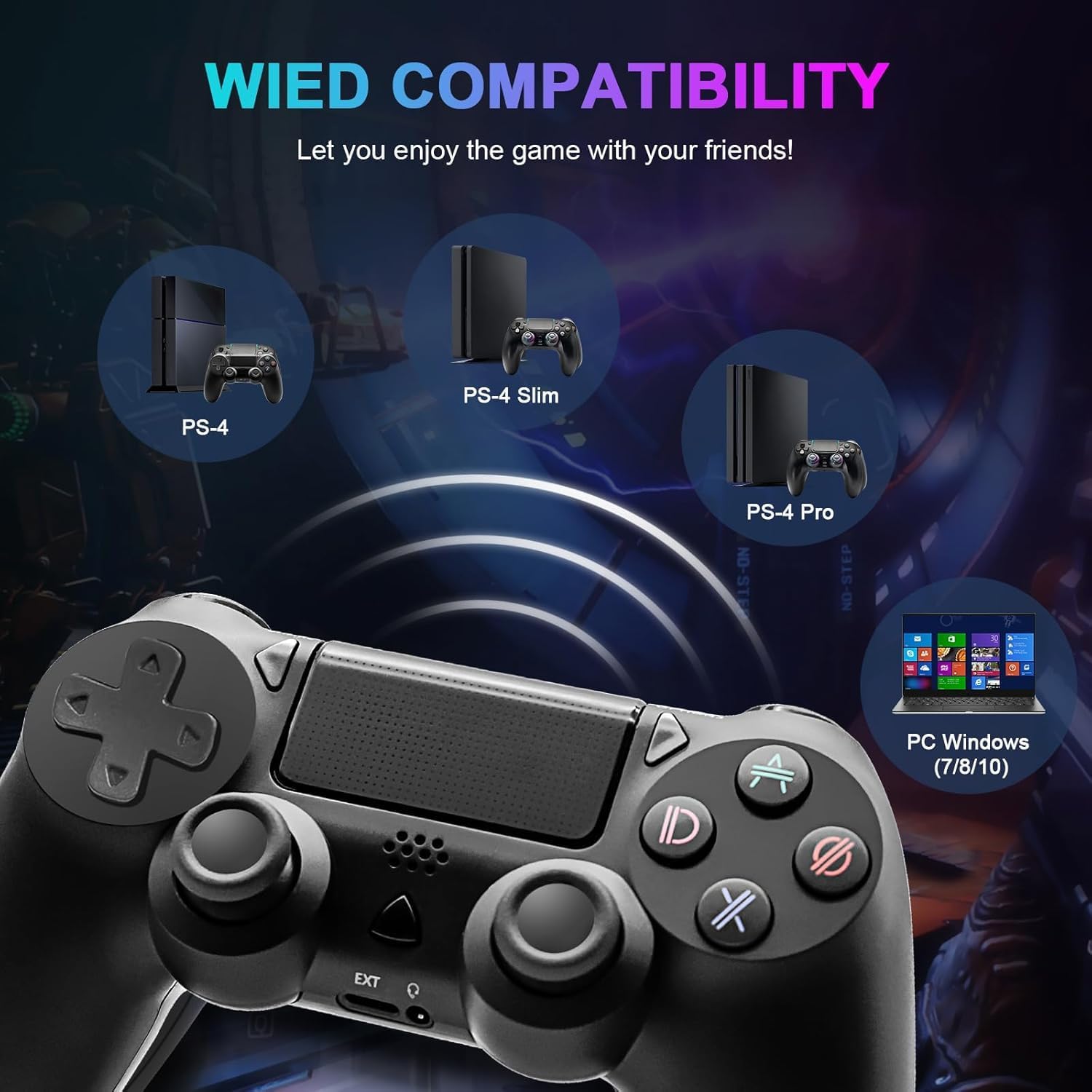 Effdrdfs Wireless Controller for PS-4, Controller Wireless for PS-4/Pro/Slim/PC, Bluetooth Gamepad Joystick with Dual Vibration Touch Panel Six-Axis Upgraded 3.5mm Audio Jack Ergonomic Controller-4