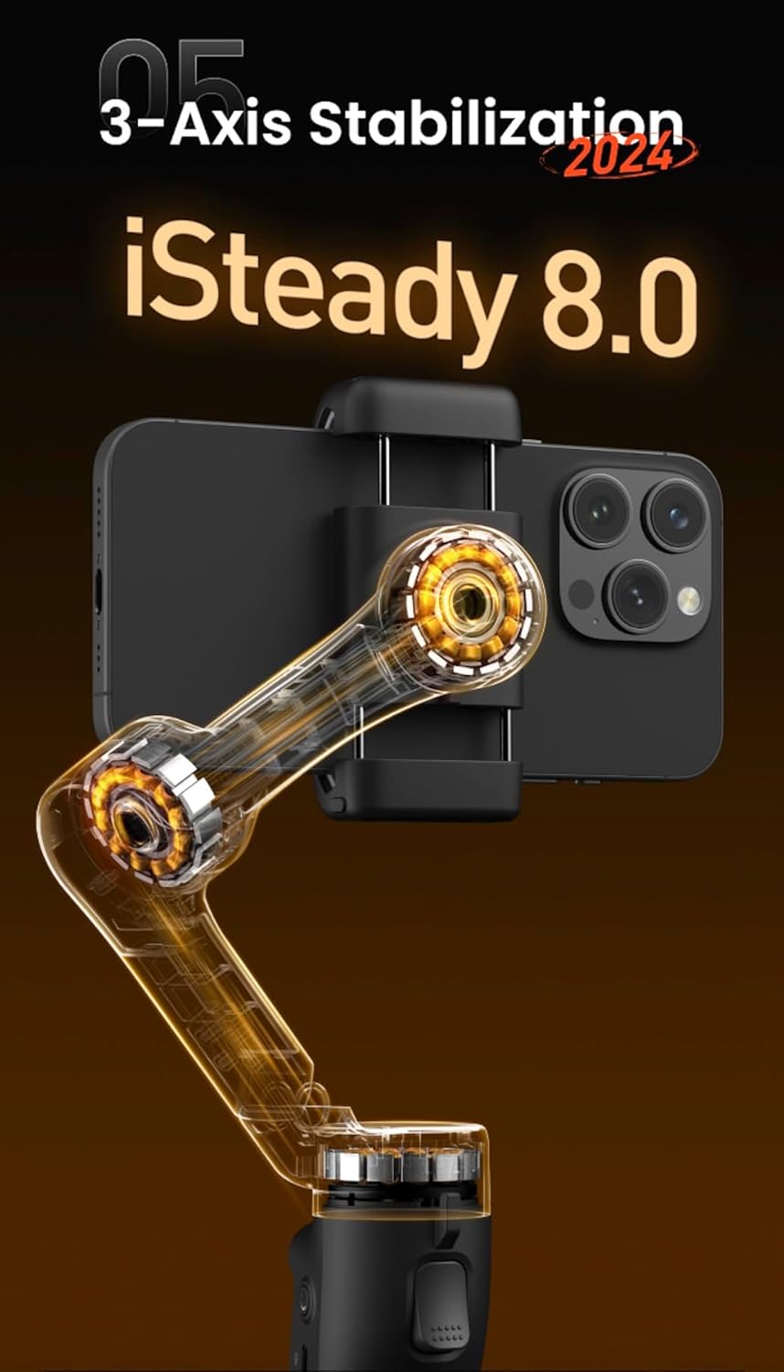 hohem iSteady x3 Gimbal Stabilizer for iPhone,AI Tracker Gimbal,3-Axis Smartphone Gimbal w/3-Color Fill Light,Detachable Remote Control Built-in Extension Rod,Foldable Gimbal,hohem x3 phone stabilizer-4