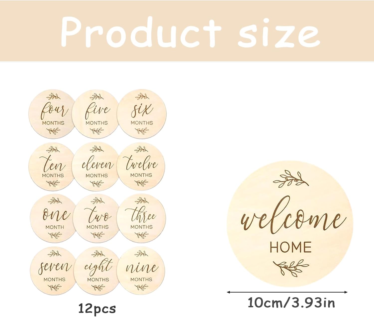 10cm Wooden Milestone Baby Cards, Baby Milestone Cards Months Signs, Double Sided Milestone Baby Cards, Baby Age Cards for New Parents Gift Set Newborn Infants 0-12 Months Growth Recording-1