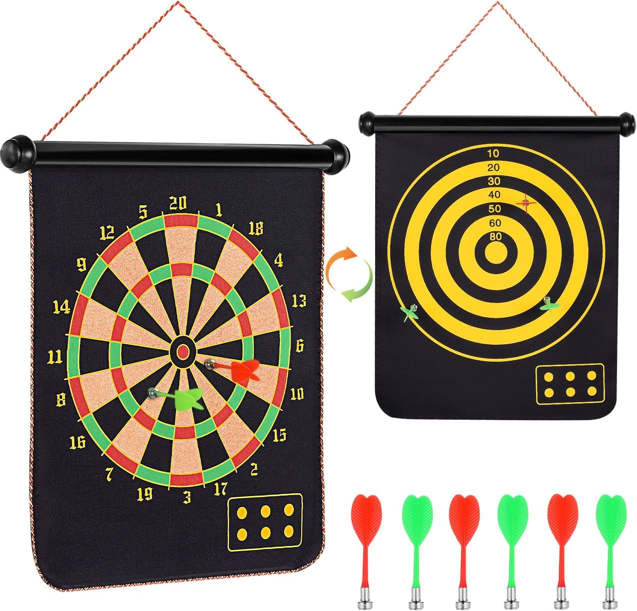 HappyKidsClub 15 inch Double-Sided Magnetic Dart Board Set for Kids with 6 Pcs Darts - Safe Gmae for Kids Indoor & Adult Office Entertainment-0