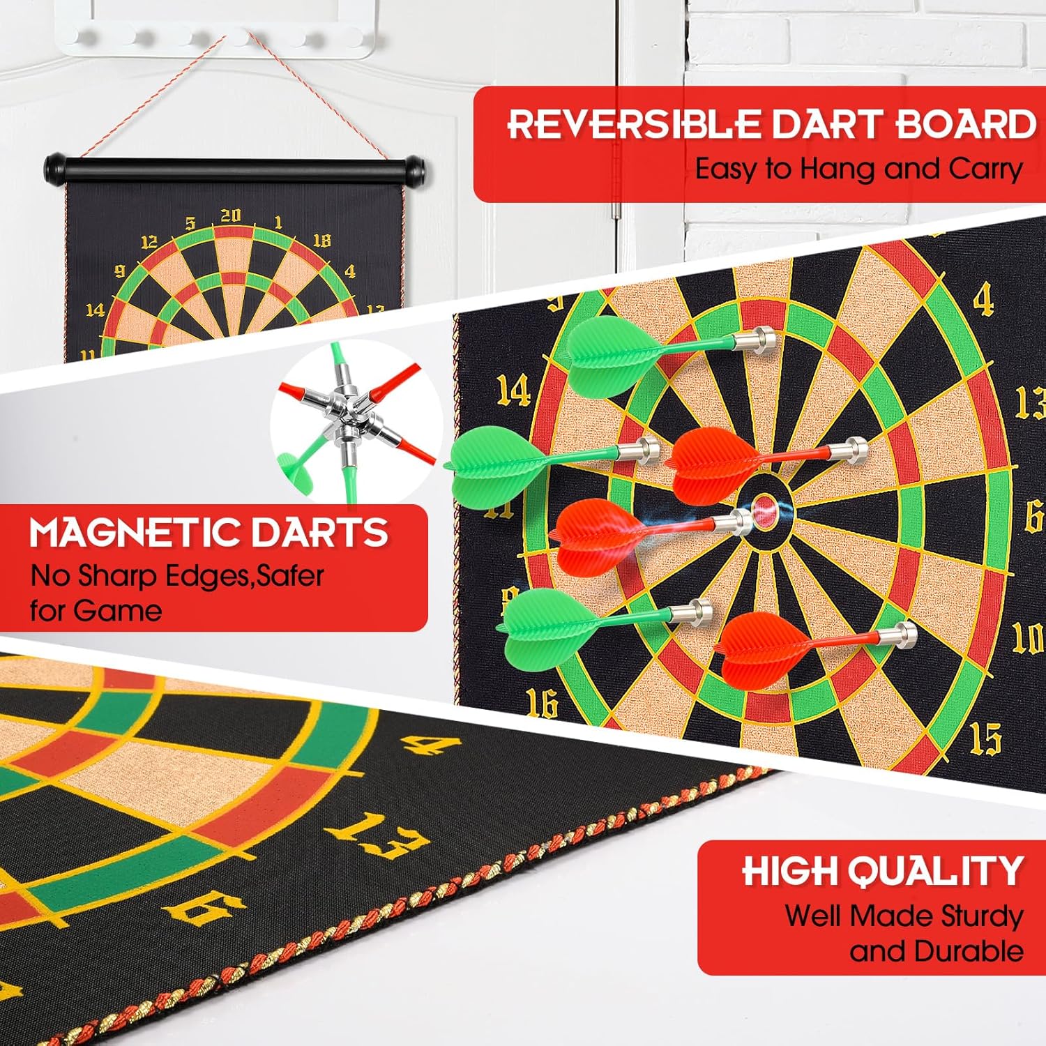 HappyKidsClub 15 inch Double-Sided Magnetic Dart Board Set for Kids with 6 Pcs Darts - Safe Gmae for Kids Indoor & Adult Office Entertainment-1