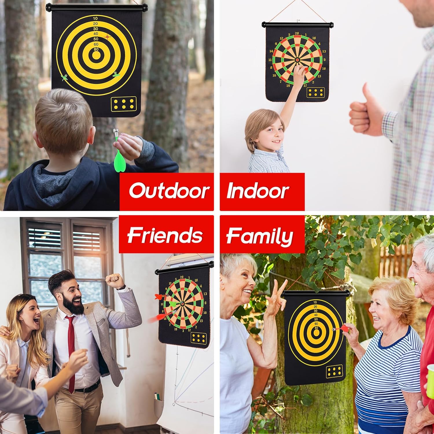 HappyKidsClub 15 inch Double-Sided Magnetic Dart Board Set for Kids with 6 Pcs Darts - Safe Gmae for Kids Indoor & Adult Office Entertainment-3