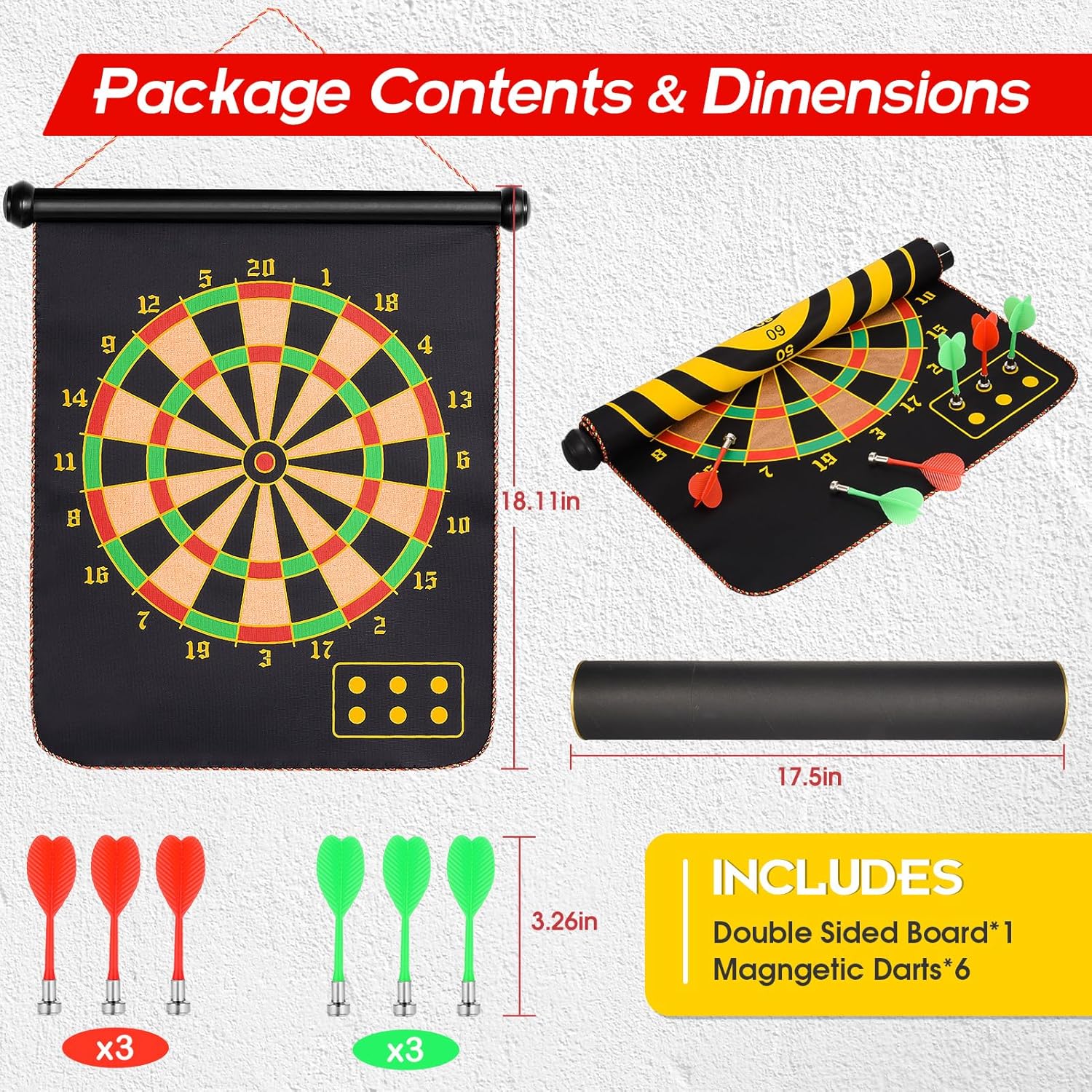 HappyKidsClub 15 inch Double-Sided Magnetic Dart Board Set for Kids with 6 Pcs Darts - Safe Gmae for Kids Indoor & Adult Office Entertainment-5