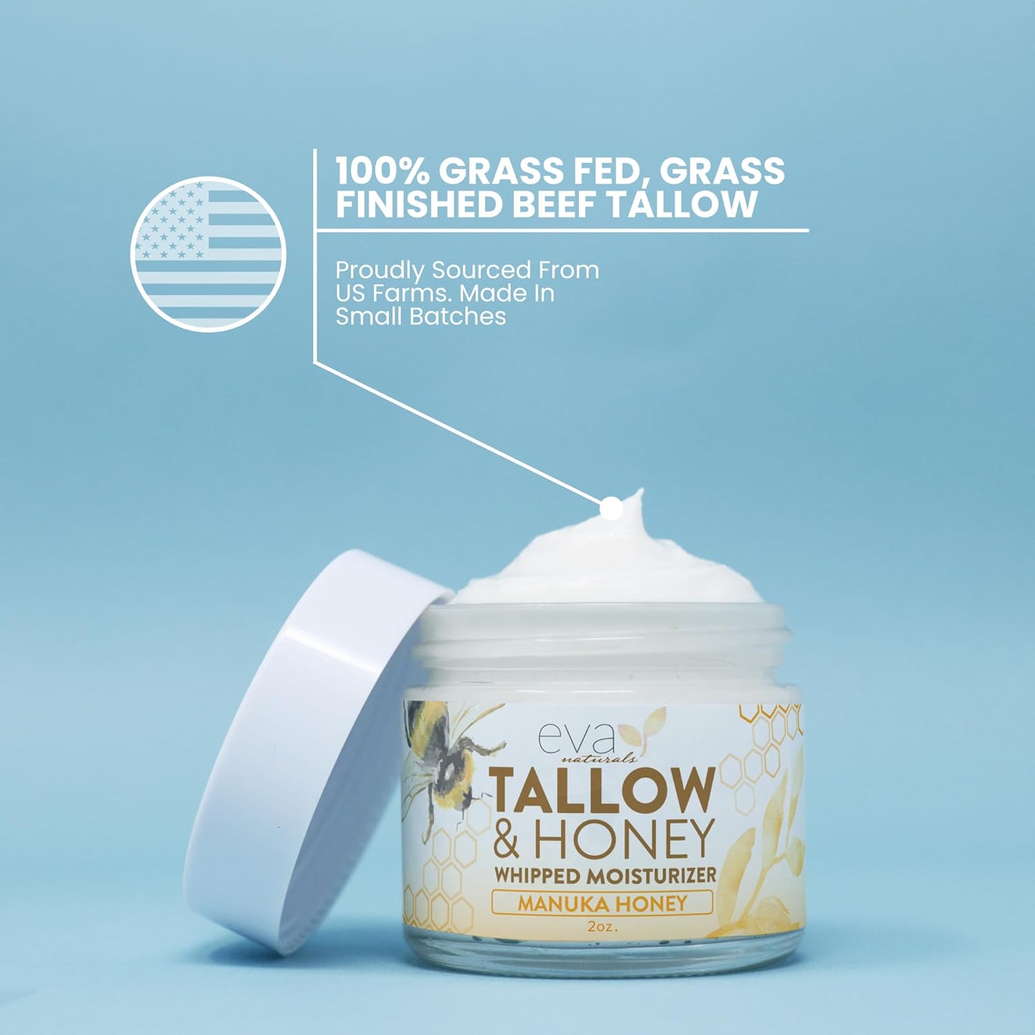 Small Batch, Whipped Beef Tallow Face Moisturizer - 100% Grass Fed & Finished With Manuka Honey, Beef Tallow For Face, Beef Tallow Moisturizer, Beef Tallow Face Cream - 57g-6