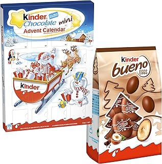 Chocolate Advent Bundle With Kinder Chocolate 24 Minis Advent 144g and Bueno Eggs Bag 80g (2 Pack)