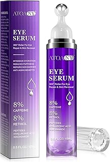 Eye Serum with 8% Caffeine 8% Retinol Hyaluronic Acid Niacinamide Peptides for Puffy Eye Bags Dark Circles Wrinkles and Fine Lines, Anti Aging, Under Eye Cream with 360° Eye Roller Massage Ball, 15ml