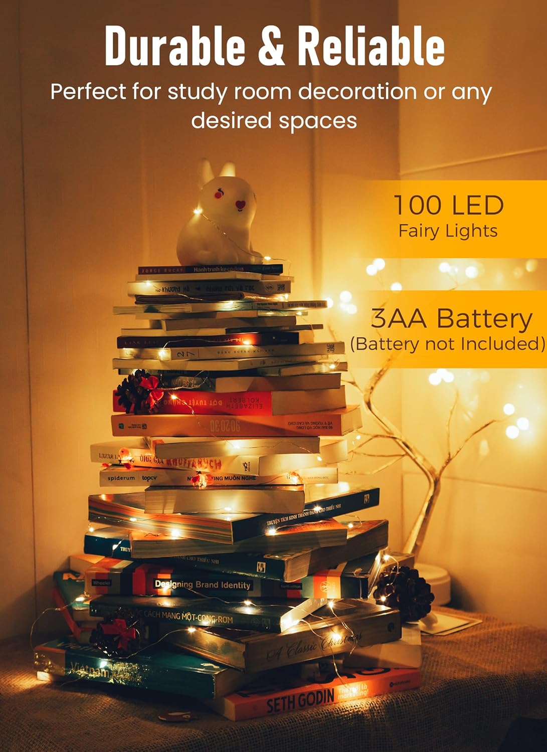 Fairy Lights, 100 LED Battery Operated String Lights Silver Wire Light for Indoor Outdoor Lighting, Bedroom, Christmas, Party, Wedding, Tree Decoration(10M/33ft, Warm White)-5