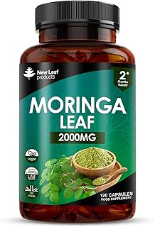 Moringa Leaf Capsules - High Strength Rosabella Moringa Capsules 2000mg - Pure Moringa Capsules Extract & Powder - 120 Moringa Capsules Enriched with Black Pepper - Vegan Moringa Capsules by New Leaf