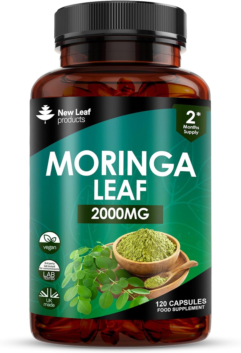 Moringa Leaf Capsules - High Strength Rosabella Moringa Capsules 2000mg - Pure Moringa Capsules Extract & Powder - 120 Moringa Capsules Enriched with Black Pepper - Vegan Moringa Capsules by New Leaf-0