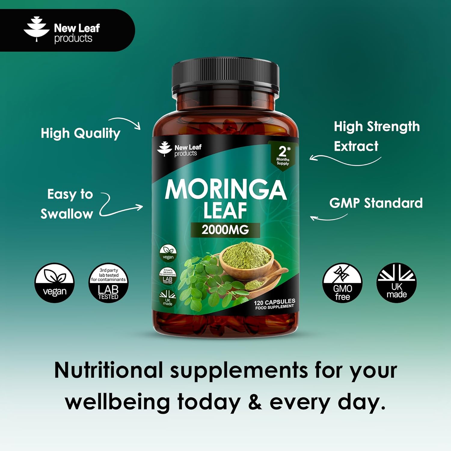 Moringa Leaf Capsules - High Strength Rosabella Moringa Capsules 2000mg - Pure Moringa Capsules Extract & Powder - 120 Moringa Capsules Enriched with Black Pepper - Vegan Moringa Capsules by New Leaf-4