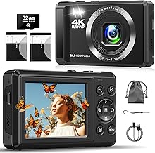 4K Digital Camera with 32GB SD Card, 44MP Autofocus Compact Camera for Photography, Portable Mini Vlogging Camera with Two 1200mAh Batteries, USB Cable, for Kids teenagers Adults Beginners