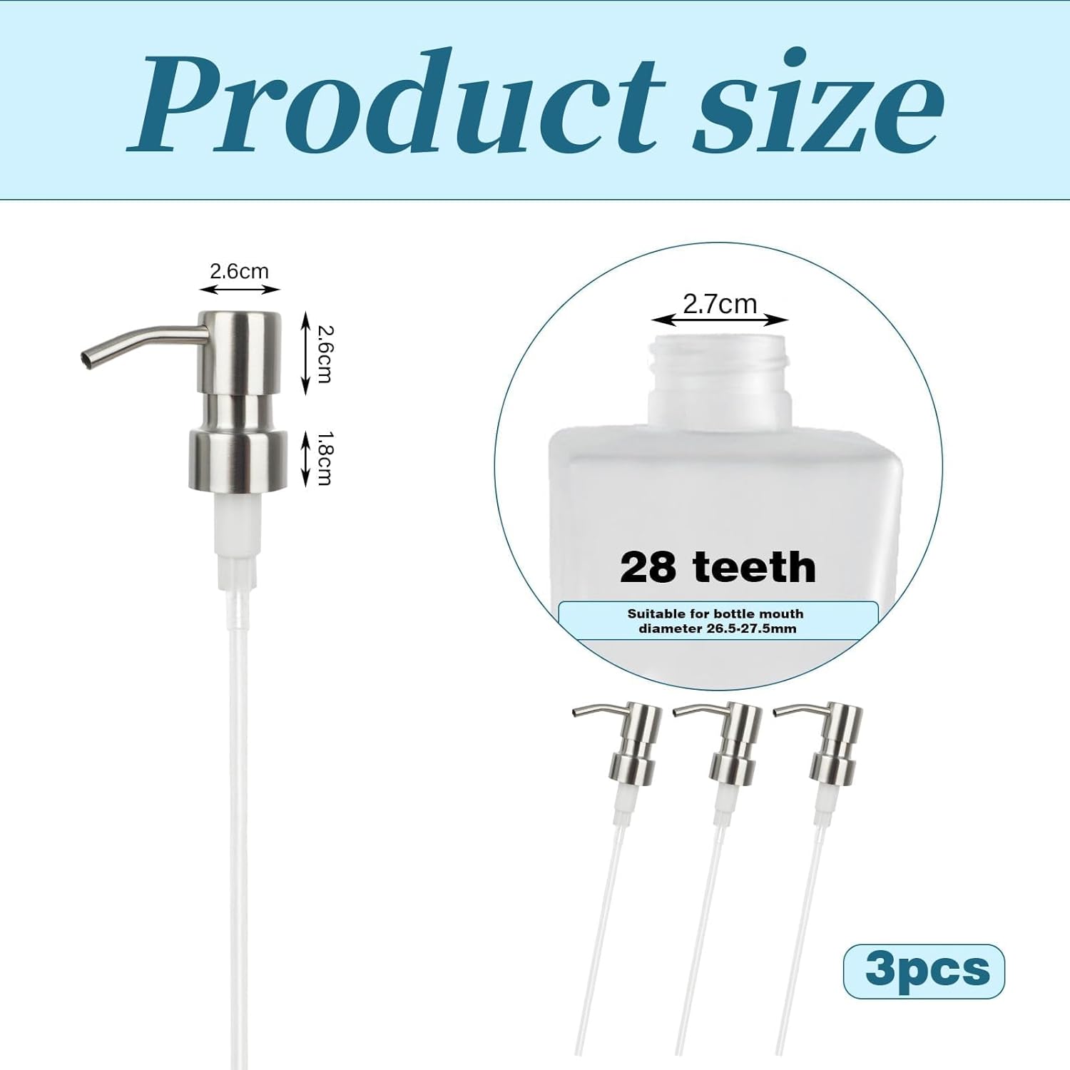 3 Pcs Soap Dispenser Pump,pump Dispenser,soap Dispenser Pump Replacement,corrosion and Rust Resistance,For Standard 28 Teeth (26.5mm - 27.5mm) Neck Size Kitchen Bathroom.-1