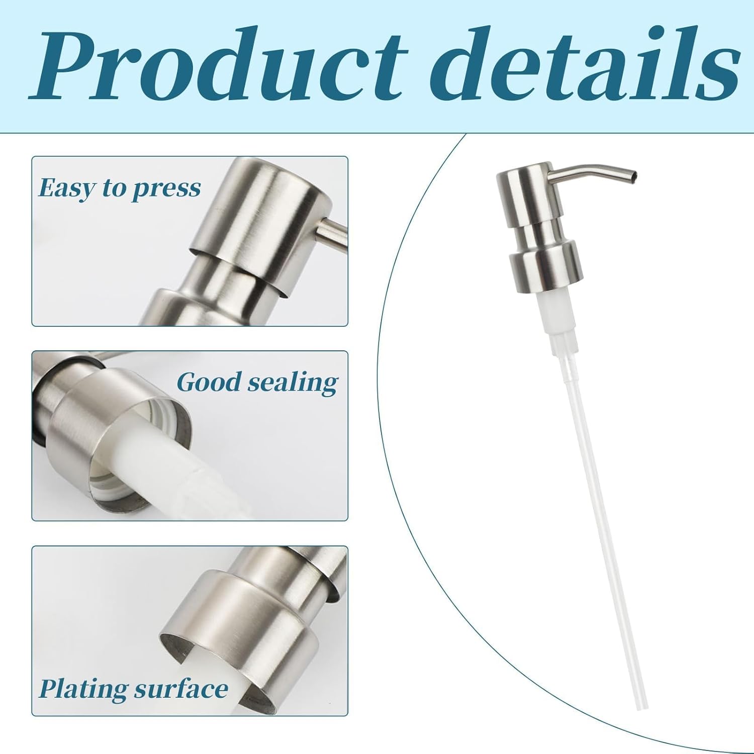 3 Pcs Soap Dispenser Pump,pump Dispenser,soap Dispenser Pump Replacement,corrosion and Rust Resistance,For Standard 28 Teeth (26.5mm - 27.5mm) Neck Size Kitchen Bathroom.-2