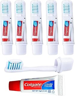 Colgate Travel Toothbrush Set of 5 by Woodzyco - Foldable Toothbrush - Portable Toothbrush Set with Toothpaste - Orthodontic Toothbrush Set - Compact Toothbrush Set with Mini Toothpaste - Travel Size