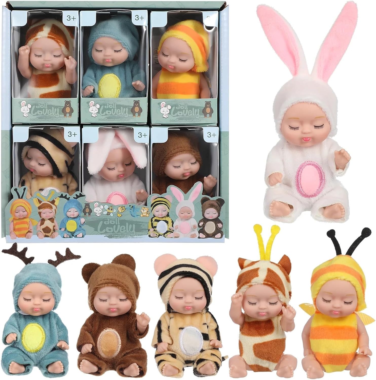 6 Pcs Sleeping Rebirth Dolls with Clothes, Mini Reborn Dolls, Reborn Doll Toys, Washable Lifelike Newborn Baby Doll, Realistic Small Baby Dolls for Girls Boys Toddlers Gift-0