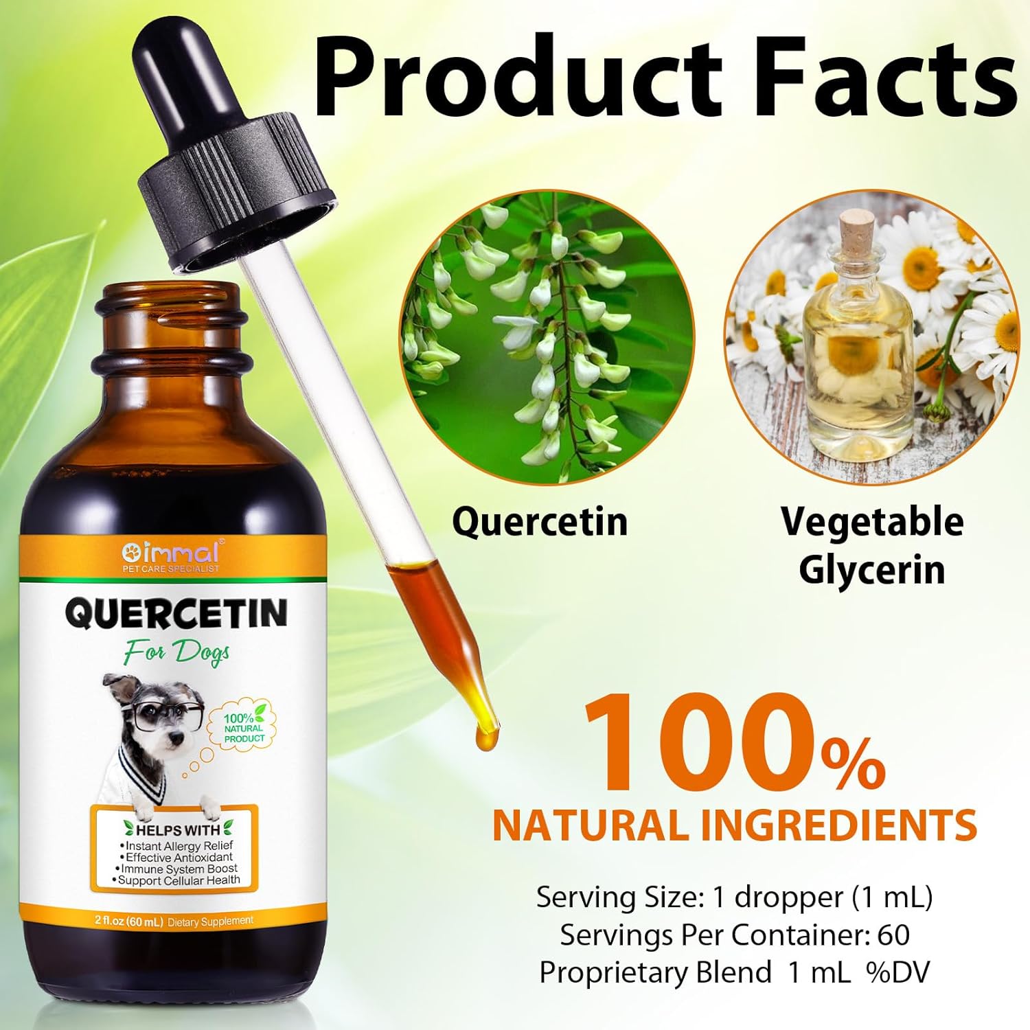 Quercetin for Dogs, 60ML Quercetin Liquid Drops Supplements with Vitamin C for Dog Allergy Relief, Immune Support, Itch Relief & Antioxidant (Natural Bacon Flavor)-2