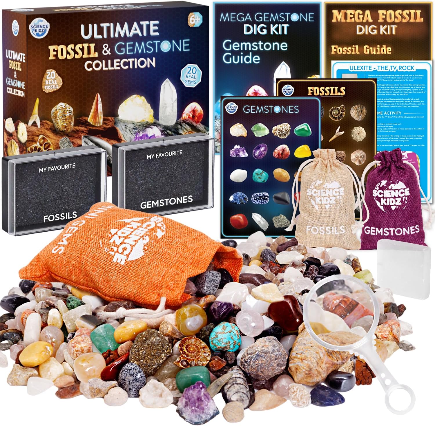 Science Kidz Ultimate Rock Collection Kit - Over 200 Crystals, Gemstones, Fossils, Minerals For Kids - Earth Science Gem Stones Kit - Geology Nature Gifts For Boys & Girls - Plus BONUS Amazing TV Rock-0