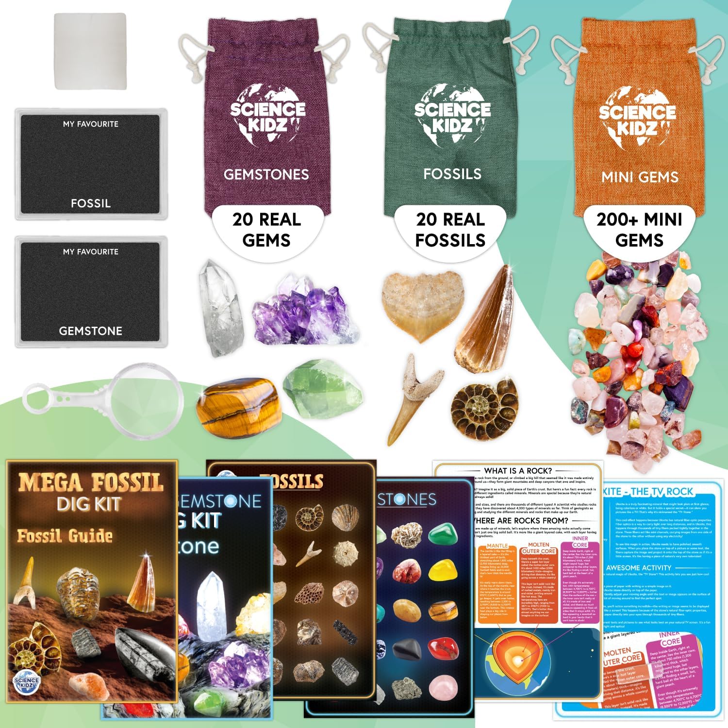 Science Kidz Ultimate Rock Collection Kit - Over 200 Crystals, Gemstones, Fossils, Minerals For Kids - Earth Science Gem Stones Kit - Geology Nature Gifts For Boys & Girls - Plus BONUS Amazing TV Rock-4