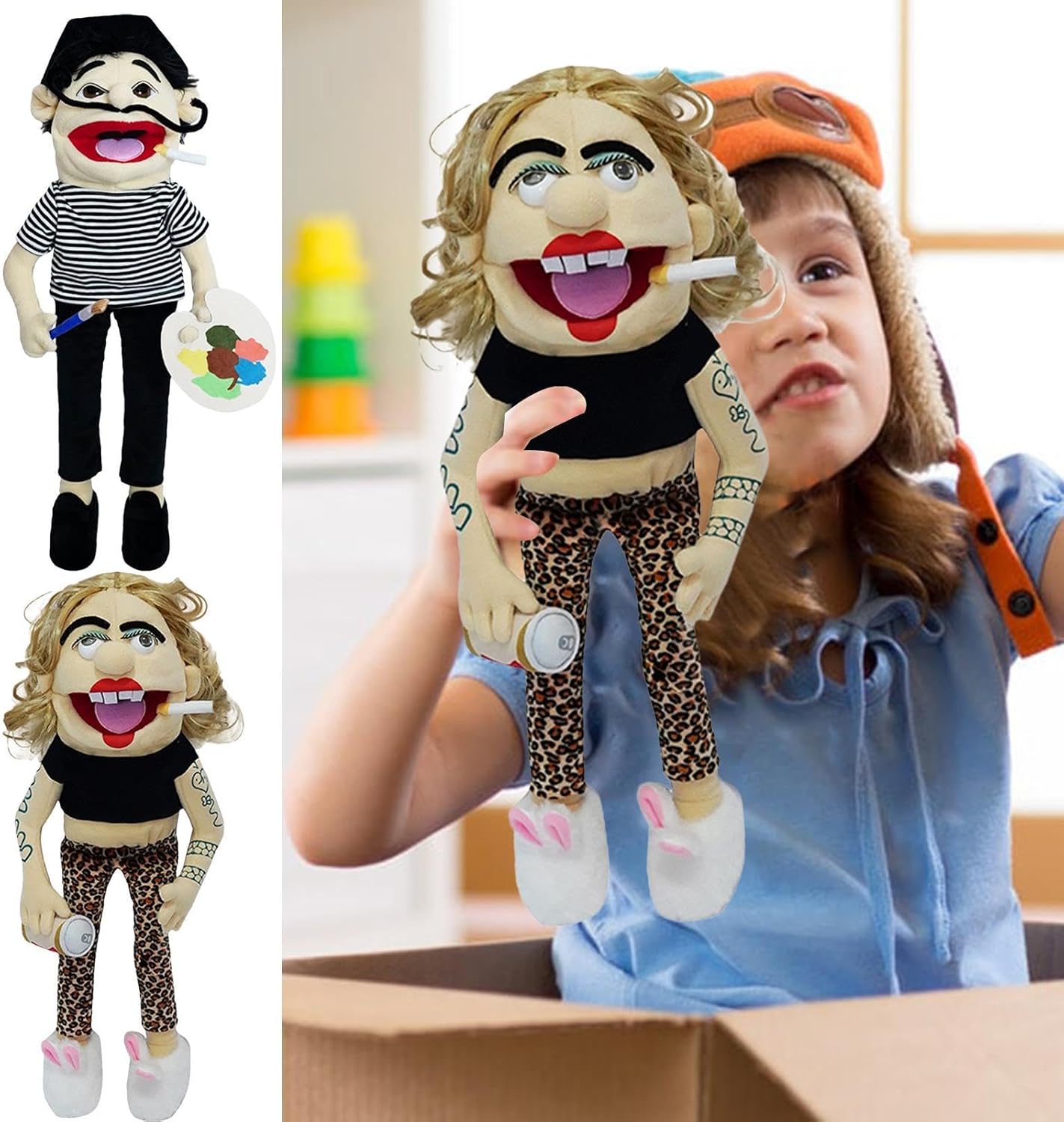 Jeffy Series Puppet Plush Toys | 13.8" Jeffy's Mom/Dad Puppet Toys | Soft Hand Puppet Plushie Figures | Silly Ventriloquist Stuffed Doll Educational Puppet for Kids Role-Play, Preschool, Storytelling-3