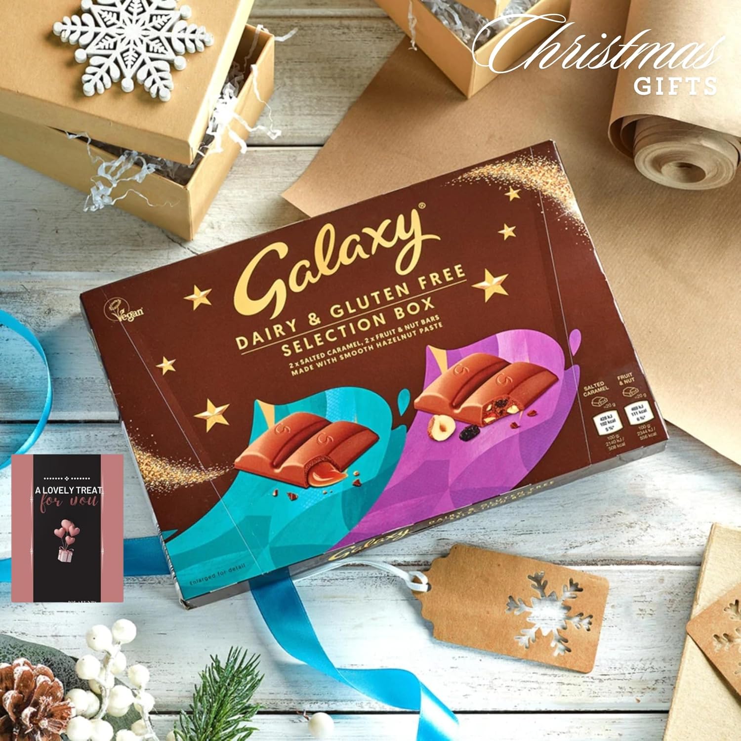 Gluten Free & Vegan Galaxy Chocolate Gift Set Sweet Hamper Non-Dairy Milk 160g& Cards - Galaxy Selection Box Christmas Chocolates Gift Box for Birthday Chocolate, Kids Snacks Galaxy Chocolate Hamper-2