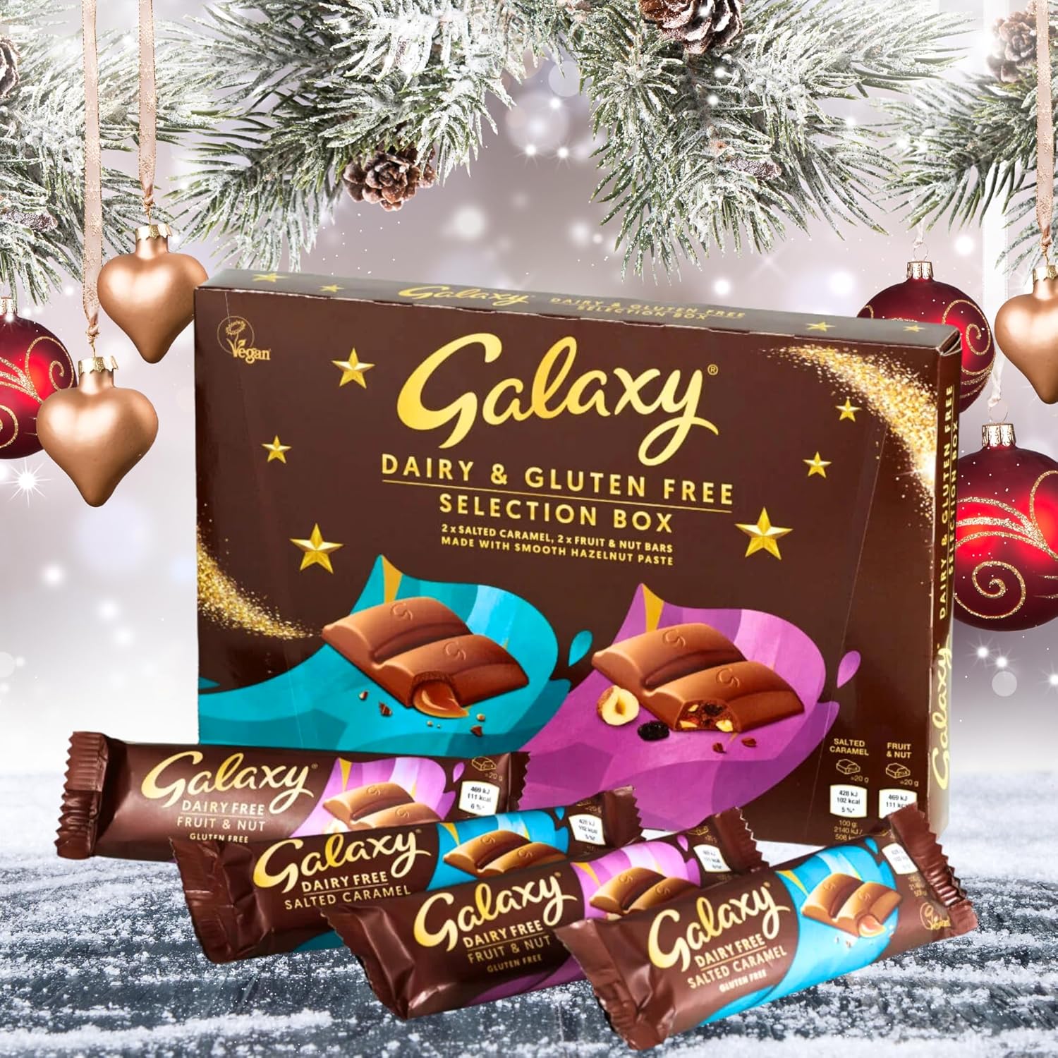 Gluten Free & Vegan Galaxy Chocolate Gift Set Sweet Hamper Non-Dairy Milk 160g& Cards - Galaxy Selection Box Christmas Chocolates Gift Box for Birthday Chocolate, Kids Snacks Galaxy Chocolate Hamper-5