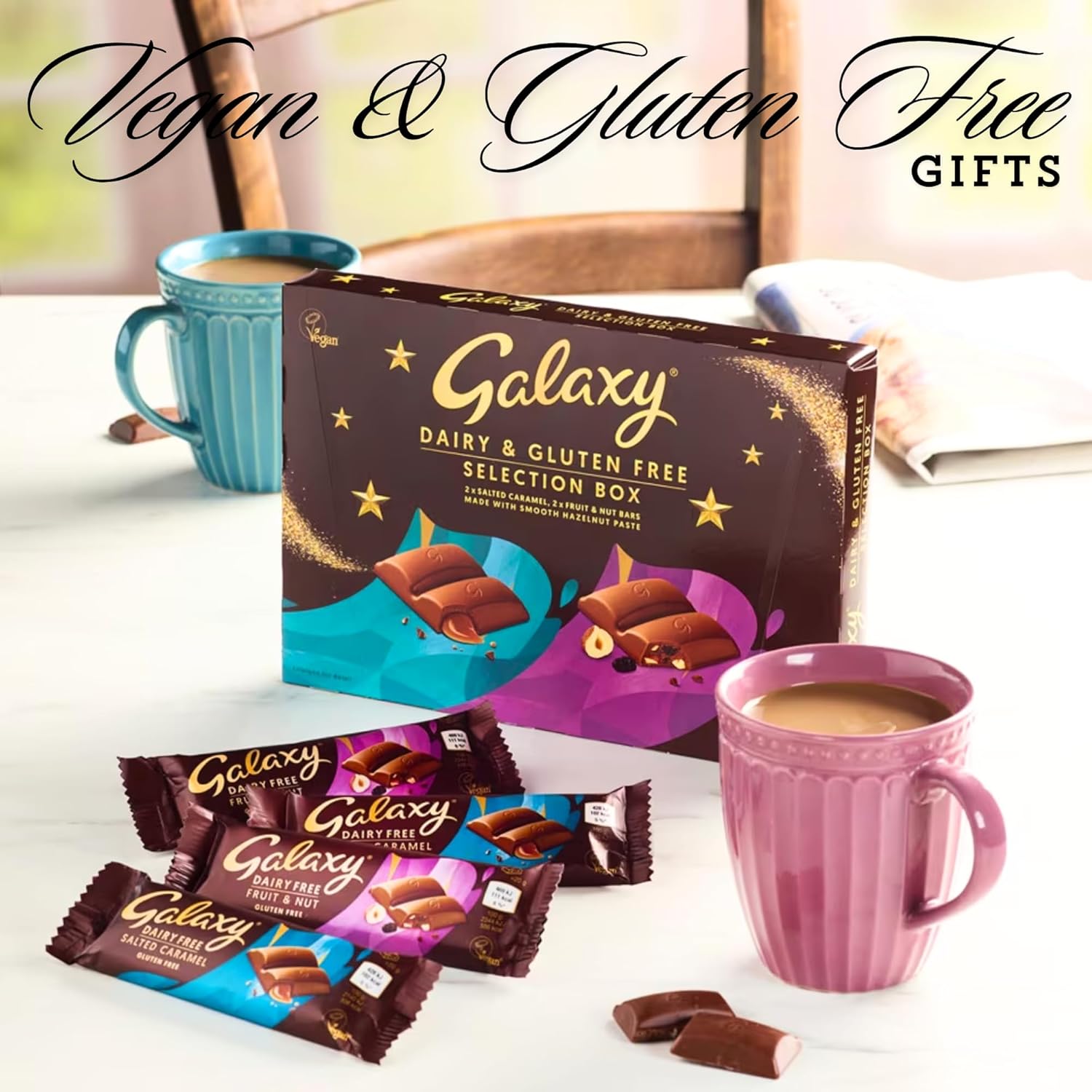 Gluten Free & Vegan Galaxy Chocolate Gift Set Sweet Hamper Non-Dairy Milk 160g& Cards - Galaxy Selection Box Christmas Chocolates Gift Box for Birthday Chocolate, Kids Snacks Galaxy Chocolate Hamper-6