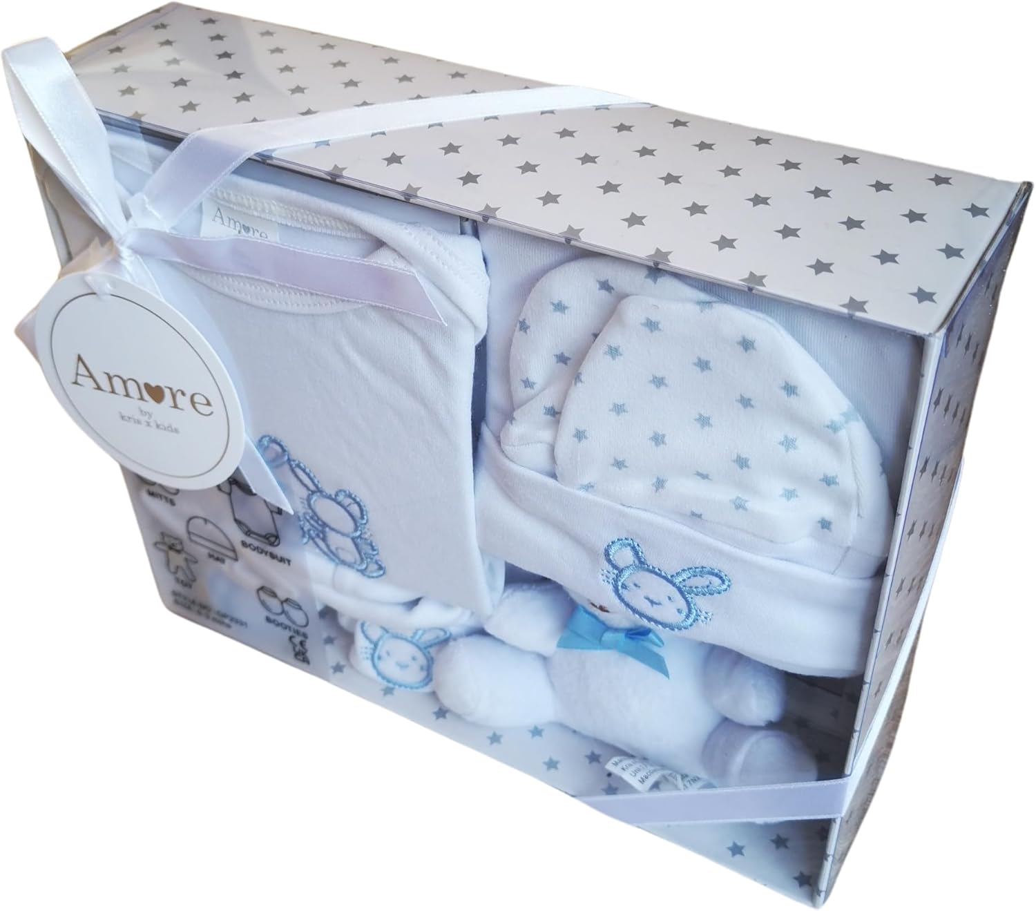 Newborn Baby 5 Piece Luxury Boxed Baby Gift Set (0-3 Months) with Bundle Bear Welcome Baby Card, Baby Showers Gift & Newborn Baby Gift, Gender Reveal Gift (Blue)-2