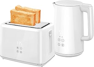 HOMCOM Kettle and Toaster Set, 1.5L 3000W Fast Boil Kettle with Insulation & 2 Slice Toaster Kitchen Set with 7 Level Browning Controls, Defrost, Reheat and Crumb Tray, Cream White