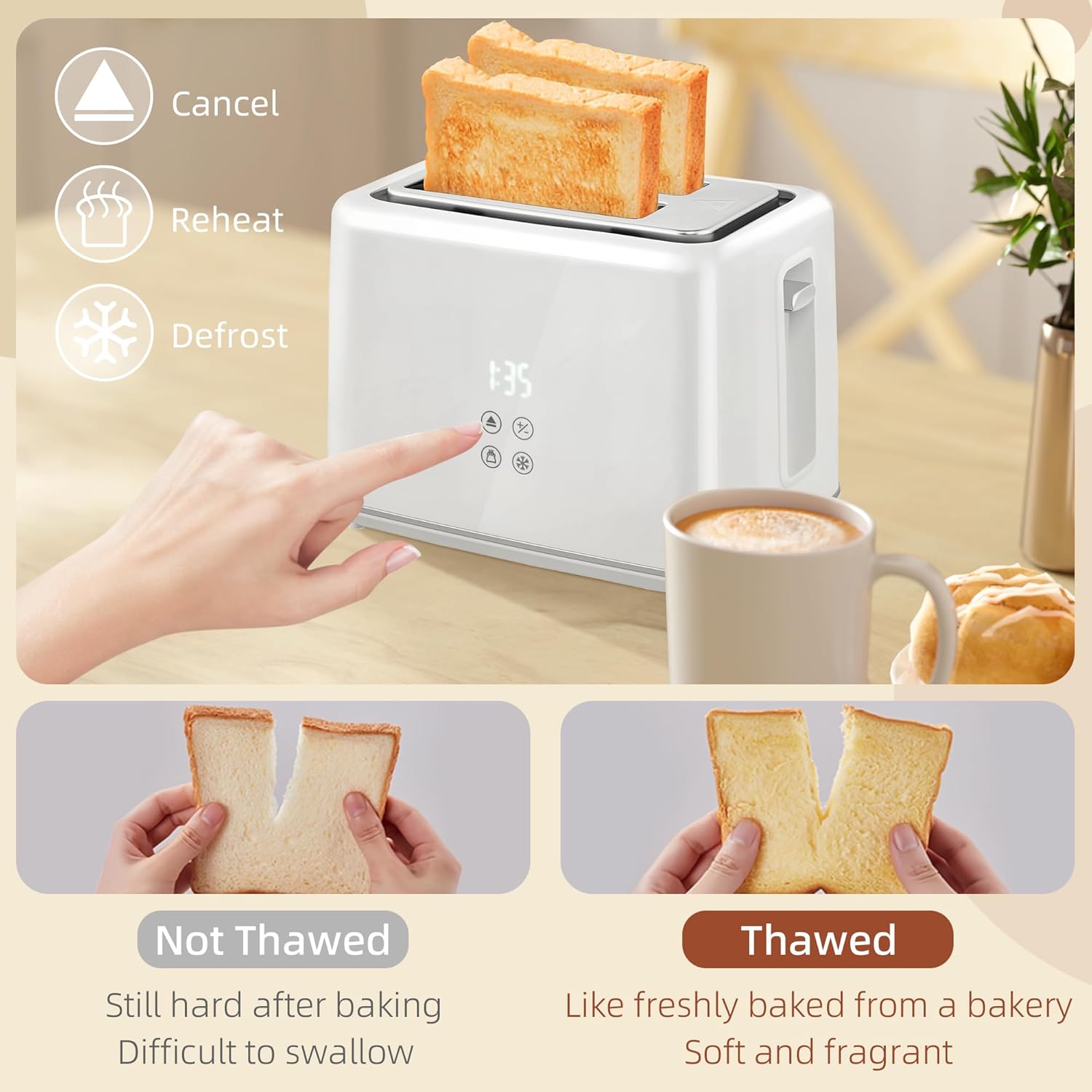 HOMCOM Kettle and Toaster Set, 1.5L 3000W Fast Boil Kettle with Insulation & 2 Slice Toaster Kitchen Set with 7 Level Browning Controls, Defrost, Reheat and Crumb Tray, Cream White-3