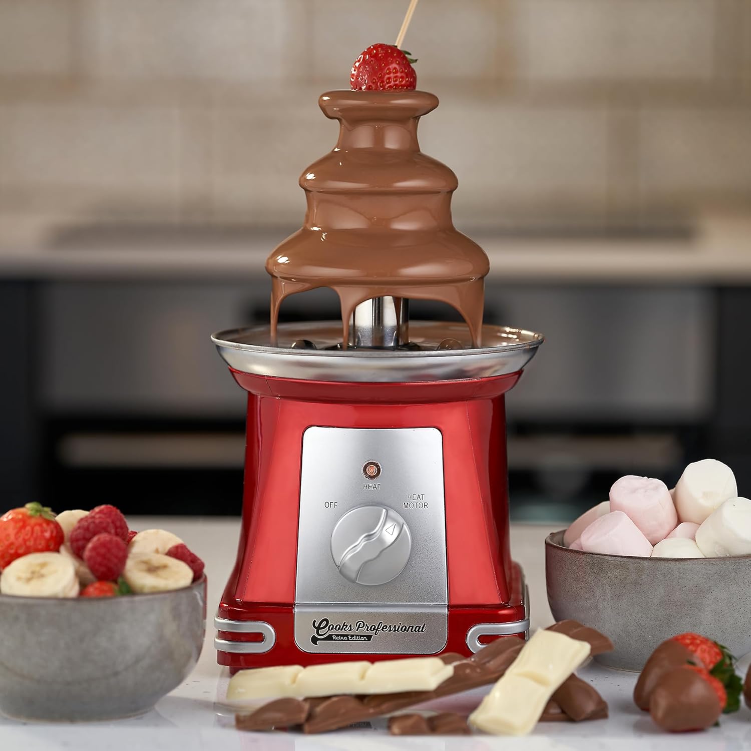 Cooks Professional Retro Edition | Electric | 3-Tier Chocolate Fountain | Children's Birthdays and Weddings | Red-1