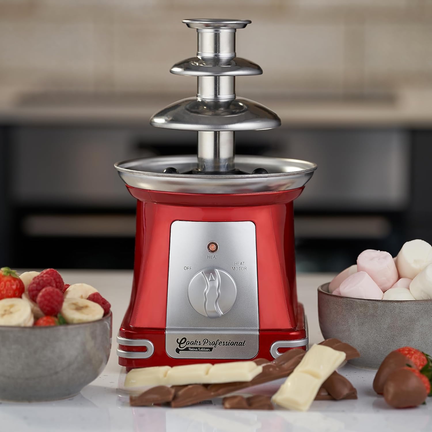 Cooks Professional Retro Edition | Electric | 3-Tier Chocolate Fountain | Children's Birthdays and Weddings | Red-2