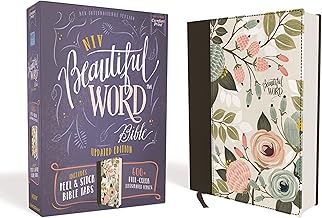 NIV, Beautiful Word Bible, Updated Edition, Peel/Stick Bible Tabs, Cloth over Board, Floral, Red Letter, Comfort Print: 600+ Full-Color Illustrated Verses