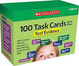 Scholastic Teaching Resources (Teaching Strategies) 100 Task Cards in a Box: Text Evidence: Mini-Passages with Key Questions to Boost Reading Comprehension Skills includes Box with 120 cards