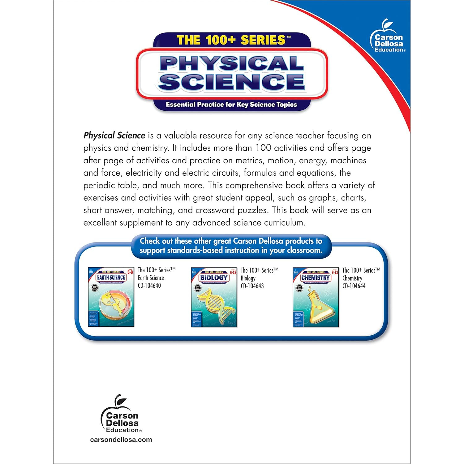 Carson Dellosa | The 100 Series: Physical Science Workbook | Grades 5-12, Science, 128pgs (Volume 14)-1