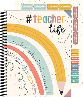 Carson Dellosa We Belong Boho Teacher Planner, 8" x 11" Spiral Bound Planner With Planner Stickers, Undated Daily Planner, Weekly Planner & Monthly Planner, School Supplies for Classroom Organization