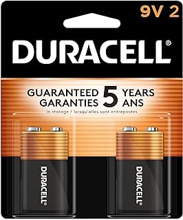 DURACELL Coppertop 9V Battery, 2 Count Pack, 9-Volt Battery with Long-lasting Power, All-Purpose Alkaline 9V Battery for Household and Office Devices