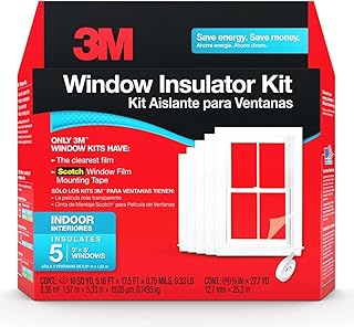 3M Indoor Window Insulation, Insulator Kit for 5 Windows 3ft x 5ft, Keeps Cold Air Out and Warm Air In, Includes Heat Shrink Window Film and Scotch Window Film Mounting Tape (2141W-6)