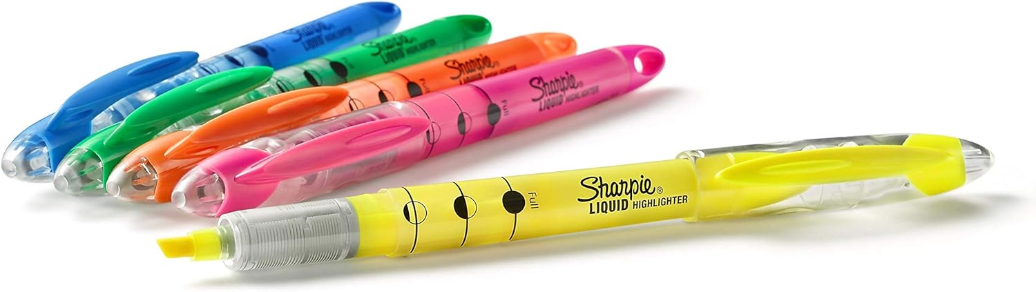 SHARPIE Liquid Highlighters, Chisel Tip, Assorted Colors, 5 Count-1