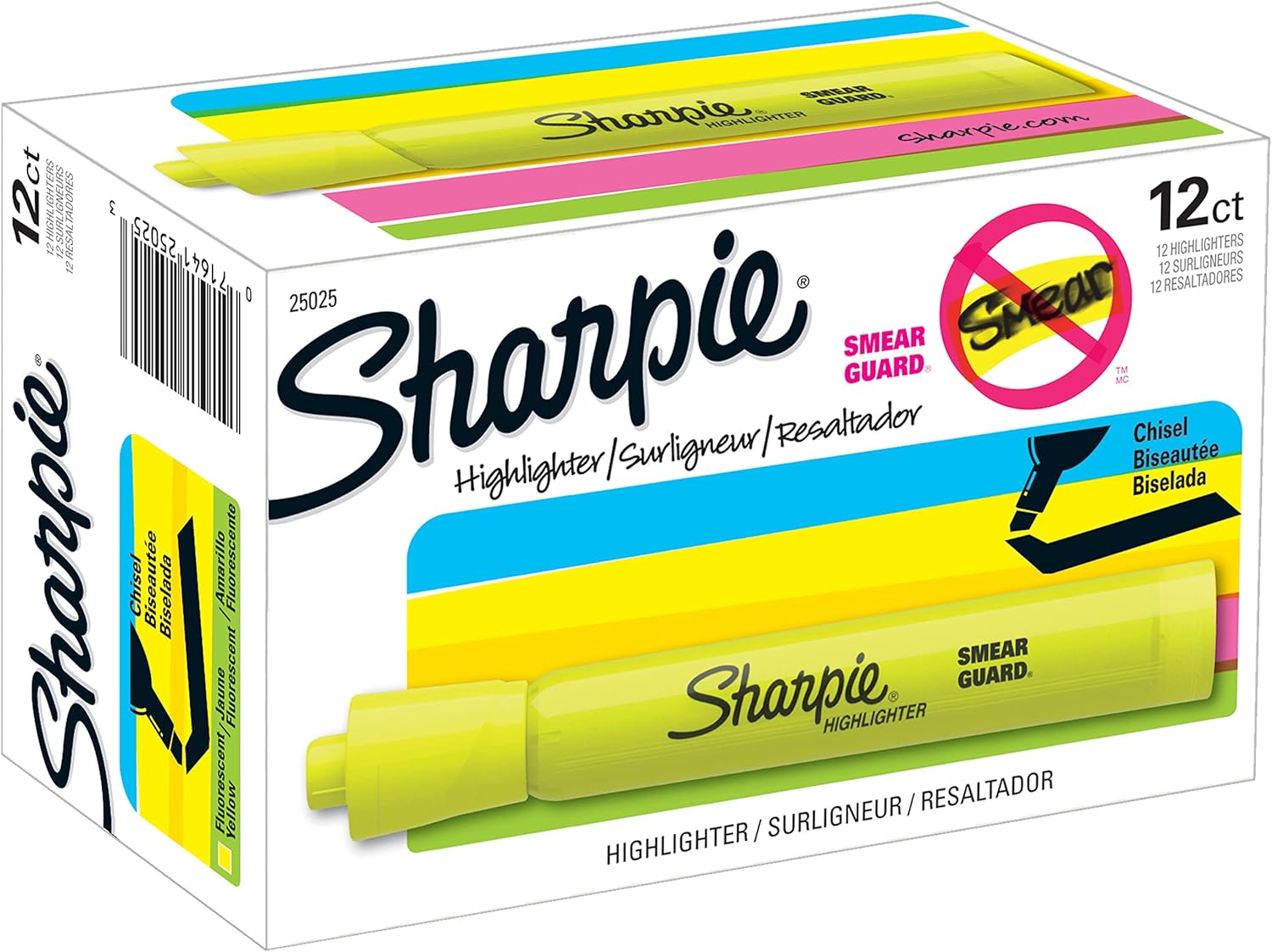 Sharpie Tank Highlighters, Chisel Tip, Fluorescent Yellow, 12 Count-0