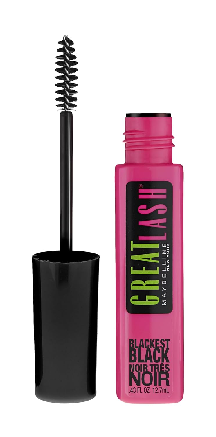 Maybelline Great Lash Washable Mascara Makeup, Volumizing Lash-Doubling Formula That Conditions As It Thickens, Blackest Black, 1 Count-0