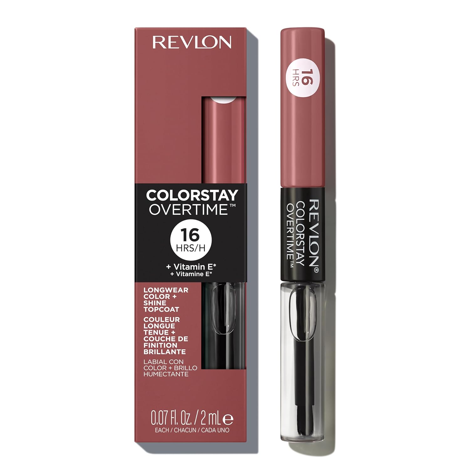 Revlon Liquid Lipstick with Clear Lip Gloss, ColorStay Face Makeup, Overtime Lipcolor, Dual Ended with Vitamin E in Nude, Eternally Tan (340), 0.07 Oz-1